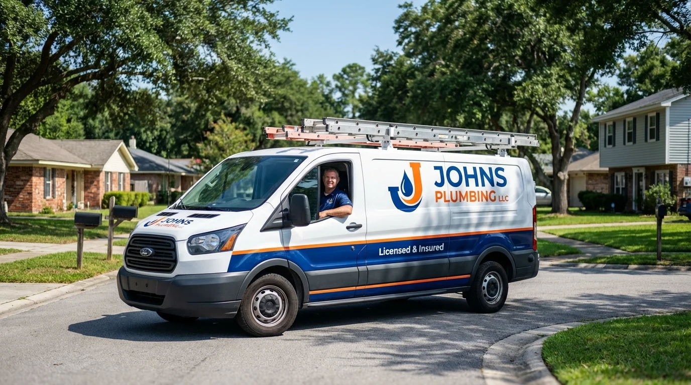 Johns Plumbing LLC service van in Thomaston, CT