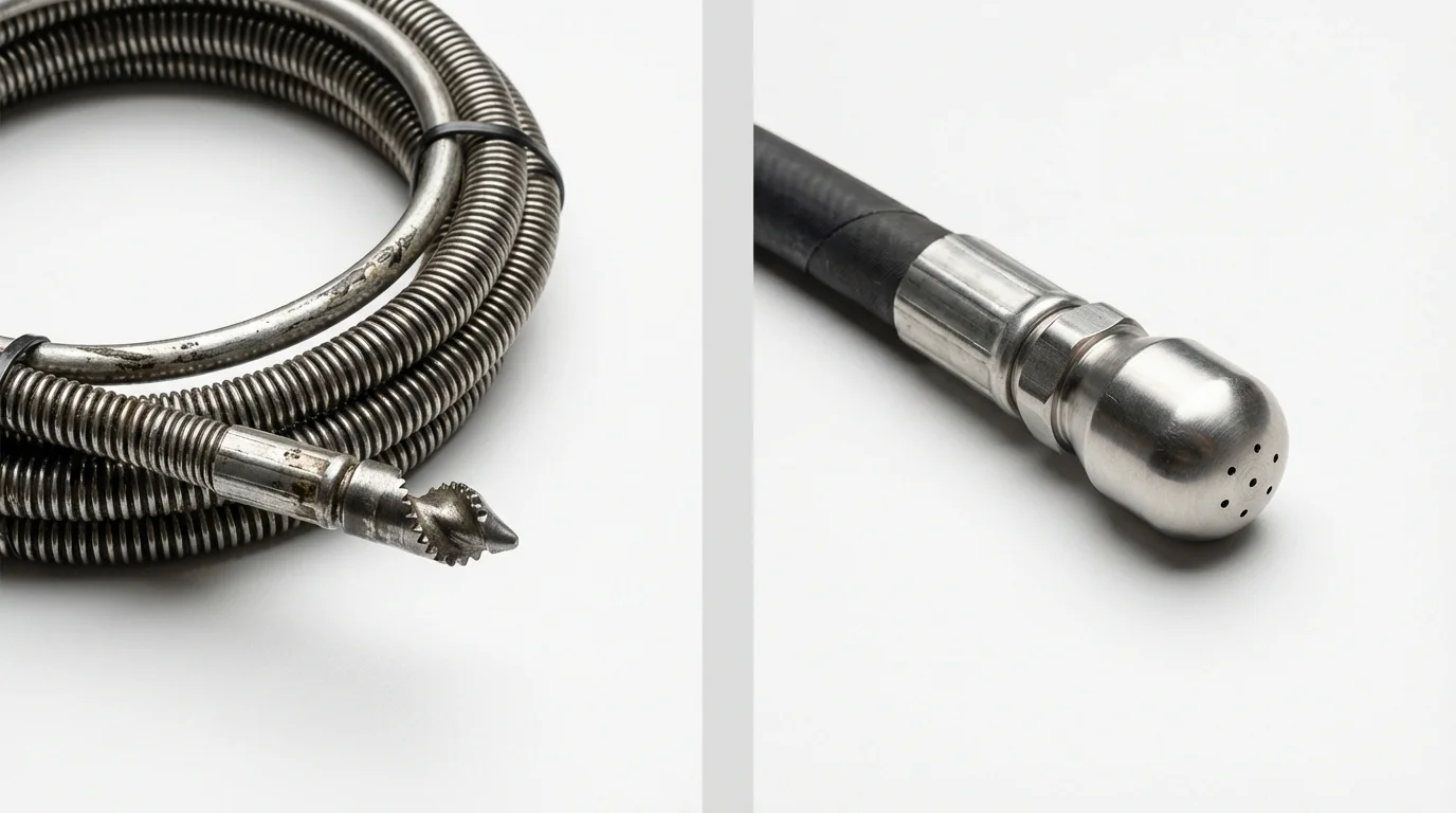 Drain snake cable and hydro jetting nozzle used for drain cleaning in Thomaston, CT