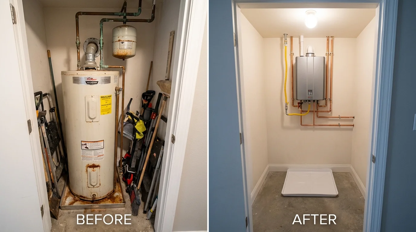 Tank water heater versus wall-mounted tankless unit comparison for Thomaston, CT homeowners